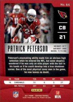 2017 Panini Certified #64 Patrick Peterson Back