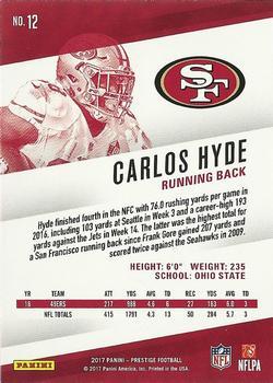 2017 Panini Prestige - Xtra Points Red #12 Carlos Hyde Back