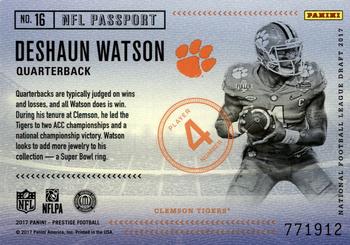 2017 Panini Prestige - NFL Passport #16 Deshaun Watson Back