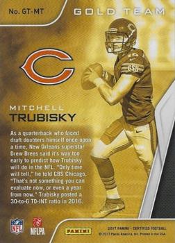 2017 Panini Certified - Gold Team Mirror Blue #GT-MT Mitchell Trubisky Back
