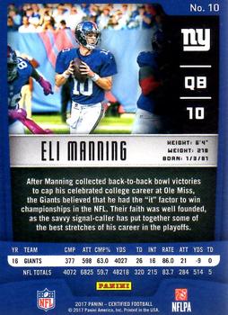 2017 Panini Certified - Mirror Gold #10 Eli Manning Back