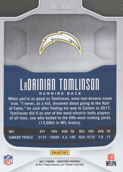 2017 Panini Certified - Mirror Orange #106 LaDainian Tomlinson Back