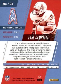2017 Panini Absolute #104 Earl Campbell Back