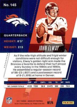 2017 Panini Absolute #145 John Elway Back