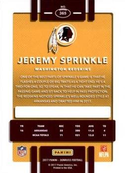 2017 Donruss - Jersey Number #365 Jeremy Sprinkle Back