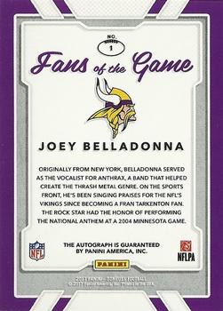 2017 Donruss - Fans of the Game Autographs #1 Joey Belladonna Back