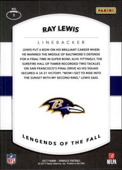 2017 Donruss - Legends of the Fall #1 Ray Lewis Back
