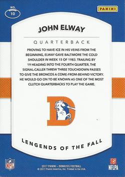 2017 Donruss - Legends of the Fall Holo #10 John Elway Back