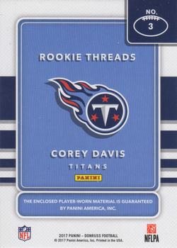 2017 Donruss - Rookie Threads Blue #3 Corey Davis Back
