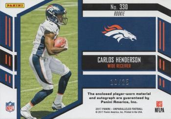 2017 Panini Unparalleled - RPS Rookie Patch Signatures Orange #330 Carlos Henderson Back