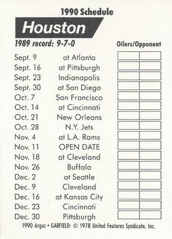 1990 Argus Garfield NFL Team Schedule Cards #NNO Houston Oilers Back