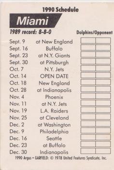 1990 Argus Garfield NFL Team Schedule Cards #NNO Miami Dolphins Back