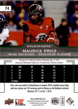 2016 Upper Deck CFL #74 Maurice Price Back