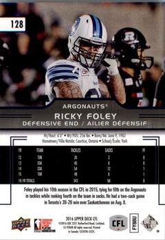 2016 Upper Deck CFL #128 Ricky Foley Back