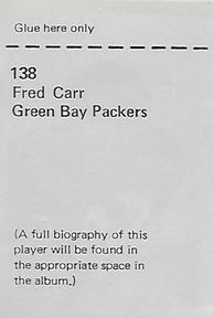 1971 NFLPA Wonderful World Stamps #138 Fred Carr Back