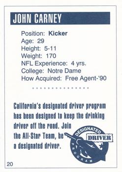 1993 San Diego Chargers Police #20 John Carney Back