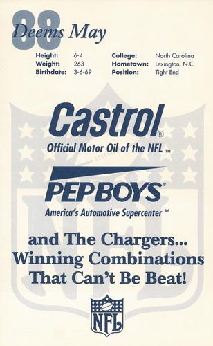 1994 Castrol San Diego Chargers  #NNO Deems May Back