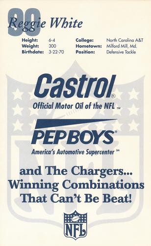 1994 Castrol San Diego Chargers  #NNO Reggie White Back