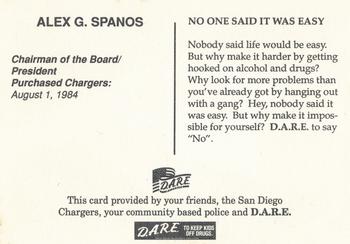 1993 San Diego Chargers Police #NNO Alex Spanos Back