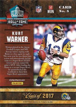 2017 Panini Pro Football Hall of Fame #5 Kurt Warner Back