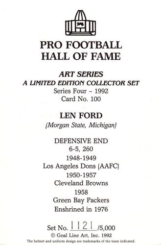 1992 Goal Line Hall of Fame Art Collection #100 Len Ford Back