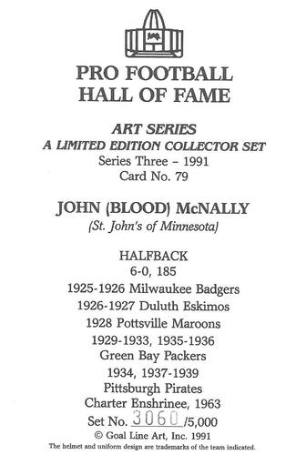 1991 Goal Line Hall of Fame Art Collection #79 Johnny McNally Back