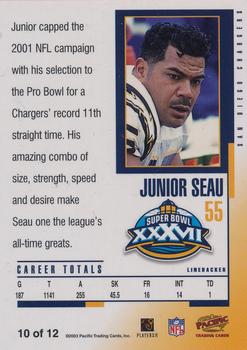2003 Fleer/Pacific/Playoff/Topps/Upper Deck San Diego Chargers Super Bowl XXXVII Promos #10 Junior Seau Back