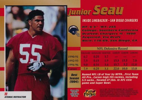 1997-98 Bowman's Best Super Bowl Jumbos - Atomic Refractors #11 Junior Seau Back