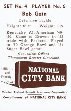 1961 National City Bank Cleveland Browns - Set No. 4 #6 Bob Gain Back