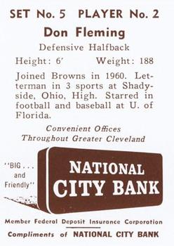 1961 National City Bank Cleveland Browns - Set No. 5 #2 Don Fleming Back