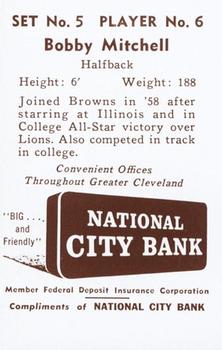 1961 National City Bank Cleveland Browns - Set No. 5 #6 Bobby Mitchell Back
