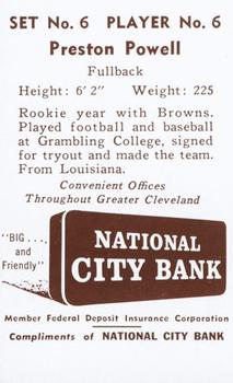 1961 National City Bank Cleveland Browns - Set No. 6 #6 Preston Powell Back