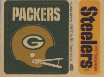 1975 Fleer Football Patches #NNO Green Bay Packers Helmet / Pittsburgh Steelers Name Front