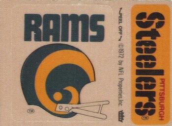 1975 Fleer Football Patches #NNO Los Angeles Rams Helmet / Pittsburgh Steelers Name Front