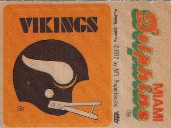 1975 Fleer Football Patches #NNO Minnesota Vikings Helmet / Miami Dolphins Name Front