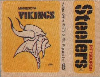 1975 Fleer Football Patches #NNO Minnesota Vikings Logo / Pittsburgh Steelers Name Front
