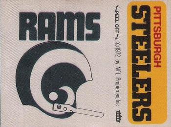 1972 Fleer Football Patches #NNO Los Angeles Rams Helmet / Pittsburgh Steelers Name Front