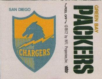 1972 Fleer Football Patches #NNO San Diego Chargers Logo / Green Bay Packers Name Front
