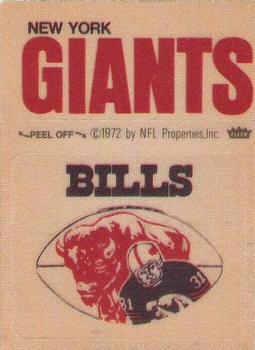 1973 Fleer Football Patches #NNO Buffalo Bills Logo / New York Giants Name Front