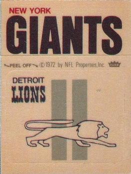 1973 Fleer Football Patches #NNO Detroit Lions Logo / New York Giants Name Front