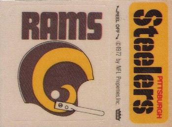 1973 Fleer Football Patches #NNO Los Angeles Rams Helmet / Pittsburgh Steelers Name Front