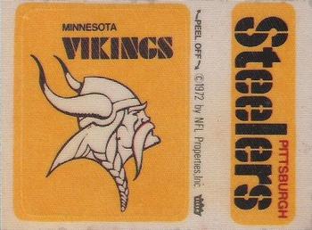 1973 Fleer Football Patches #NNO Minnesota Vikings Logo / Pittsburgh Steelers Name Front