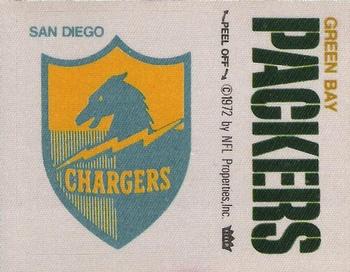 1973 Fleer Football Patches #NNO San Diego Chargers Logo / Green Bay Packers Name Front