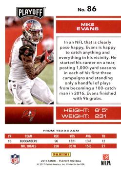 2017 Panini Playoff #86 Mike Evans Back
