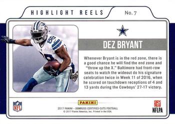 2017 Donruss Certified Cuts - Highlight Reels #7 Dez Bryant Back