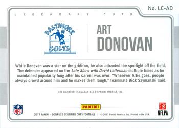 2017 Donruss Certified Cuts - Legendary Cuts #LC-AD Art Donovan Back
