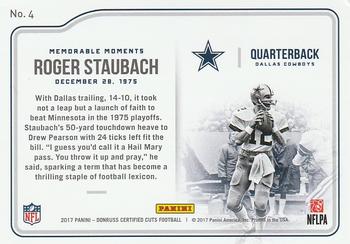 2017 Donruss Certified Cuts - Memorable Moments #4 Roger Staubach Back