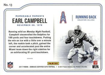 2017 Donruss Certified Cuts - Memorable Moments #13 Earl Campbell Back