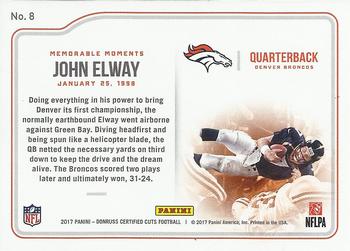 2017 Donruss Certified Cuts - Memorable Moments Silver #8 John Elway Back