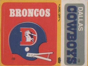 1976 Fleer Football Patches #NNO Denver Broncos Helmet / Dallas Cowboys Name Front